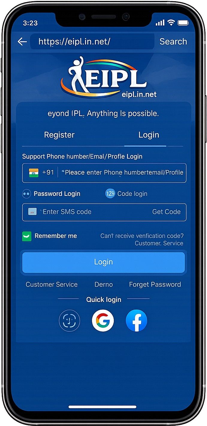 EIPL App Login mobile screen with OTP and password access