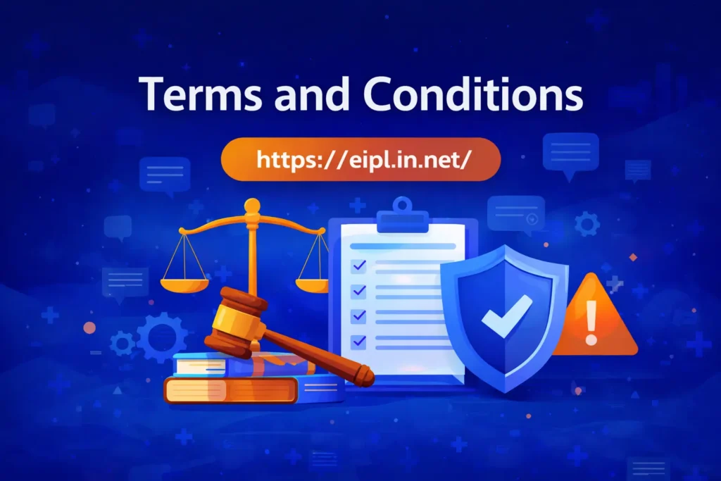 Terms and Conditions EIPL App Login Guide legal banner with gavel and website https://eipl.in.net